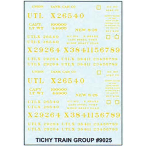Tichy Train Group 9025 HO Scale UTLX Yellow Tank Car Decals