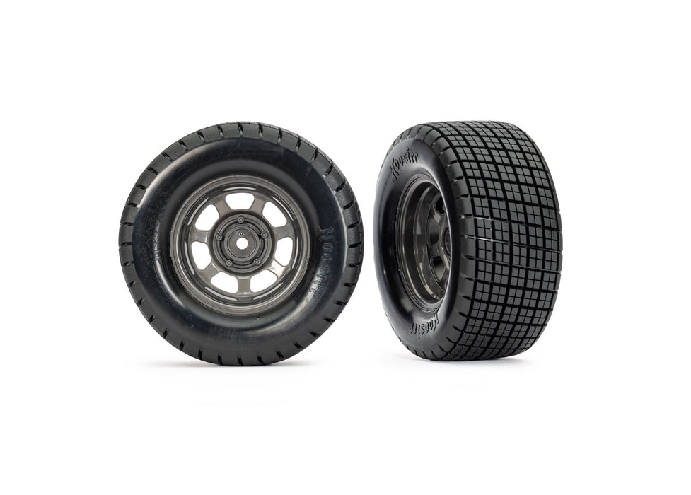 Traxxas 10473X Oval Graphite Gray Wheels with dual Stage Foam and Hoosier Tires Pre-Glued 2WD Front