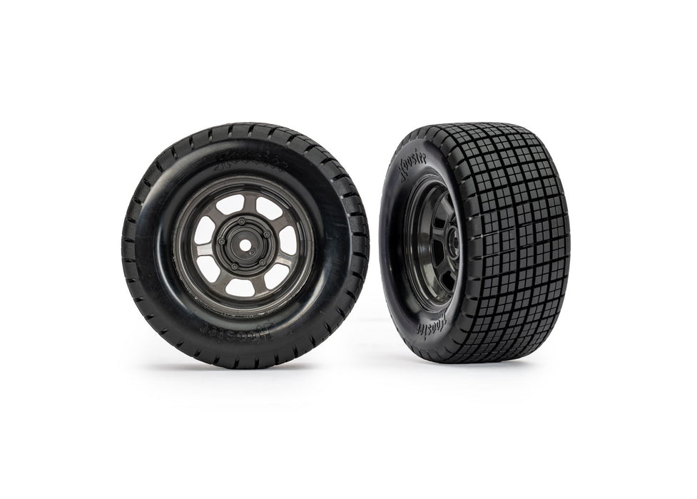 Traxxas 10474X Oval Graphite Gray Wheels with Dual Stage Foams and Hoosier Tires Pre-Glued 4WD Front/Rear, 2WD Rear