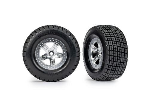 Traxxas 10475 Oval Satin Chrome Wheels with Hoosier Tires Pre-Glued 2WD Front