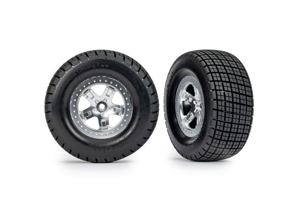 Traxxas 10475 Oval Satin Chrome Wheels with Hoosier Tires Pre-Glued 2WD Front