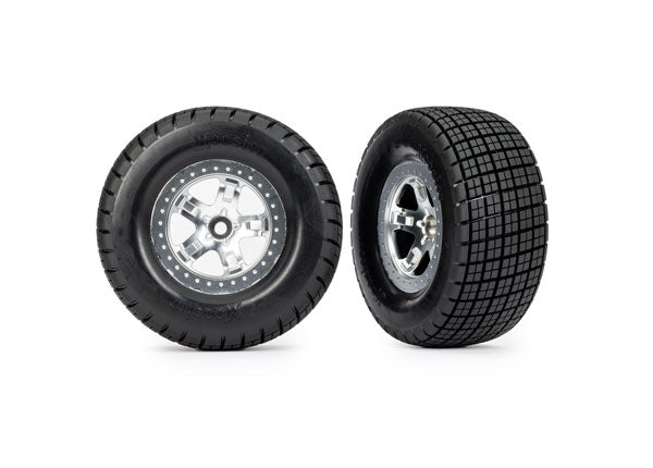 Traxxas 10476 Oval Chrome Wheels with Hoosier Tires Pre-Glued 4WD Front/Rear, 2WD Rear