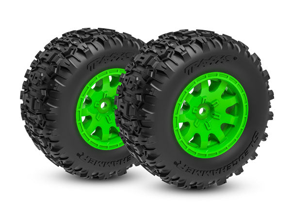 Traxxas 10771-GRN Front Sledgehammer® Tires & Green Wheels fits Mini Maxx® (2 Pack)