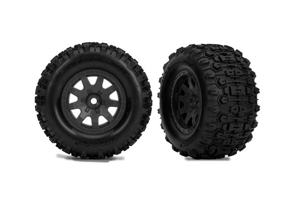Traxxas 10771-STBLK Front Sledgehammer® Tires & Satin Black Wheels fits Mini Maxx® (2 Pack)