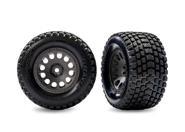 Traxxas 10772-GRAY Front Gravix® Tires & Charcoal Gray Wheels fits Mini XRT® (2 Pack)