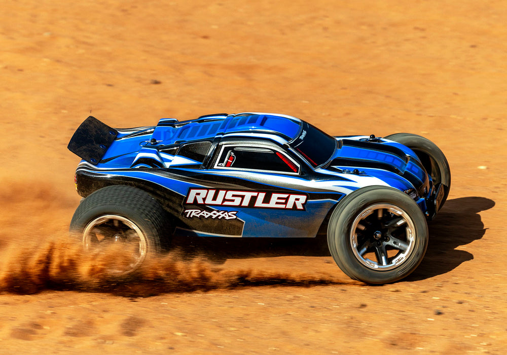 Traxxas 37054-8 Blue 2WD Rustler RTR 1/10 XL-5 Stadium Truck with Battery and USB-C Charger