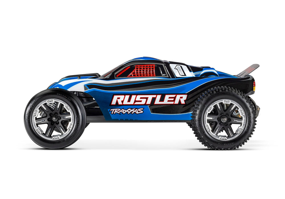 Traxxas 37054-8 Blue 2WD Rustler RTR 1/10 XL-5 Stadium Truck with Battery and USB-C Charger