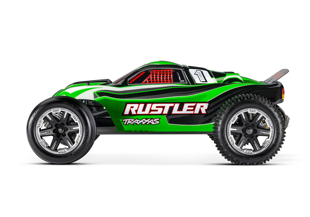 Traxxas 37054-8 Green 2WD Rustler RTR 1/10 XL-5 Stadium Truck with Battery and USB-C Charger