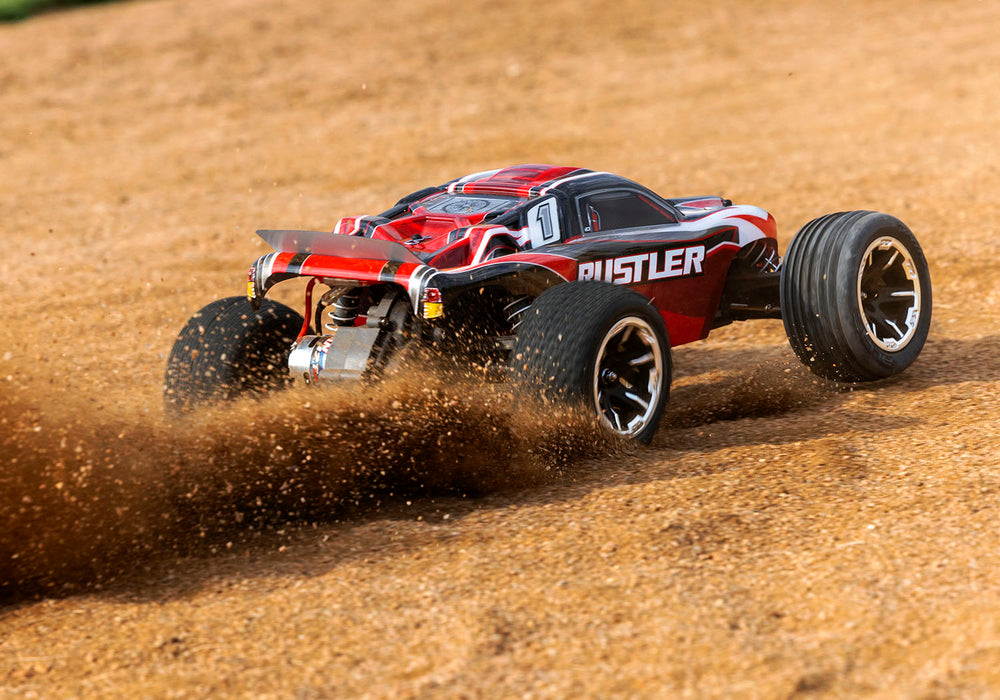 Traxxas 37054-8 Red 2WD Rustler RTR 1/10 XL-5 Stadium Truck with Battery and USB-C Charger