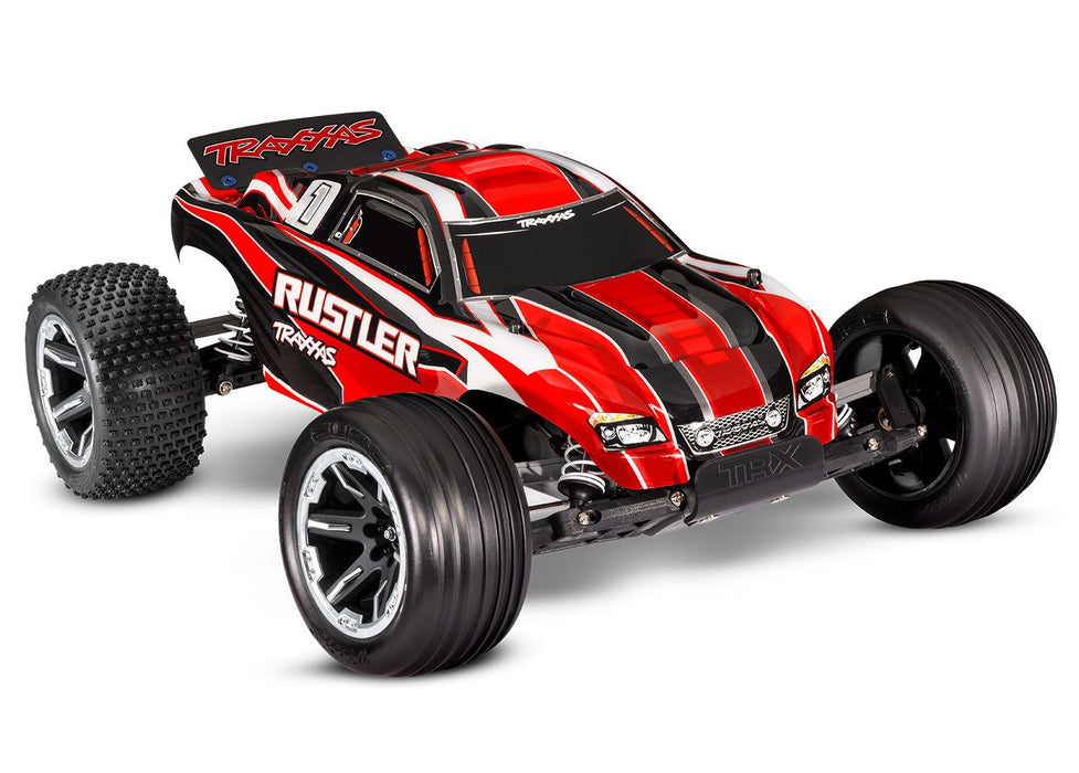 Traxxas 37054-8 Red 2WD Rustler RTR 1/10 XL-5 Stadium Truck with Battery and USB-C Charger