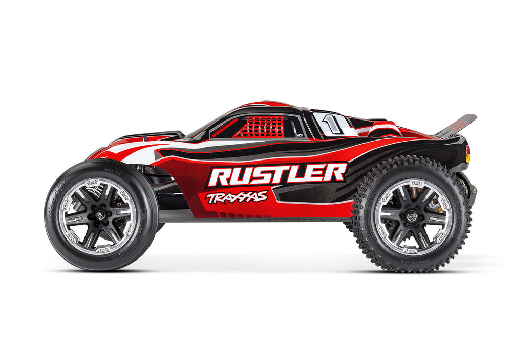 Traxxas 37054-8 Red 2WD Rustler RTR 1/10 XL-5 Stadium Truck with Battery and USB-C Charger