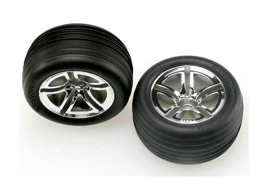 Traxxas 5574R 2.8" Twin-Spoke Chrome Wheels with Alias Tires for Front 2WD Rustler