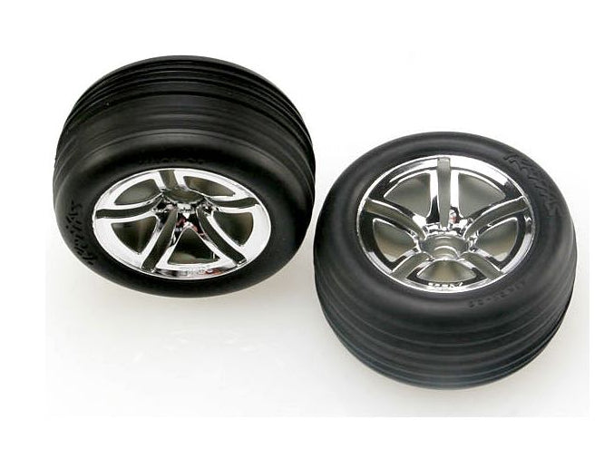 Traxxas 5574R 2.8" Twin-Spoke Chrome Wheels with Alias Tires for Front 2WD Rustler