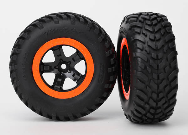 Traxxas 5863 SCT Off Road Tires on Beadlock Style Orange Wheels Slash 2WD Rear or 4x4