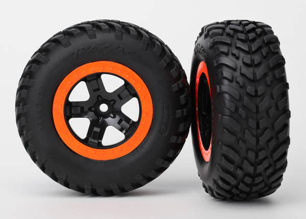 Traxxas 5864 SCT Off Road Tires on Beadlock Style Orange Wheels Slash 2WD Front