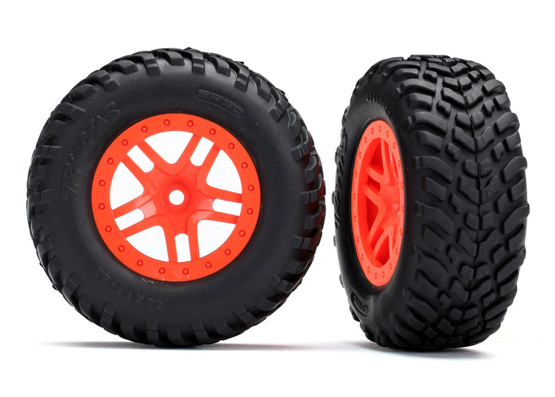 Traxxas 5892 Split-Spoke Orange Wheels and Off-Road Tires