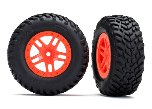 Traxxas 5892 Split-Spoke Orange Wheels and Off-Road Tires