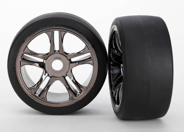 Traxxas 6477 Rear Black Chrome Wheels & Belted S1 Slick Tires for XO-1 (2 Pack)