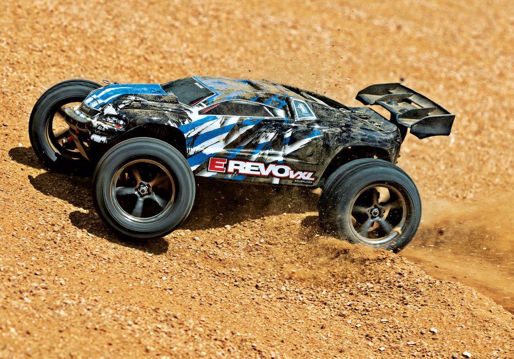 Traxxas 71076-8 BlueX 1/16 RTR VXL-3m E-Revo 4WD Monster Truck with Battery and USB-C Charger