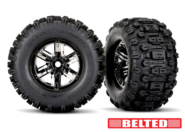 Traxxas 7871X Belted Sledgehammer Tires on Black Chrome Wheels for X-MAXX 1 Pair