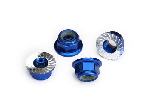 Traxxas 8447X  5mm Blue Aluminum Serrated Lock Nuts 4 Pack