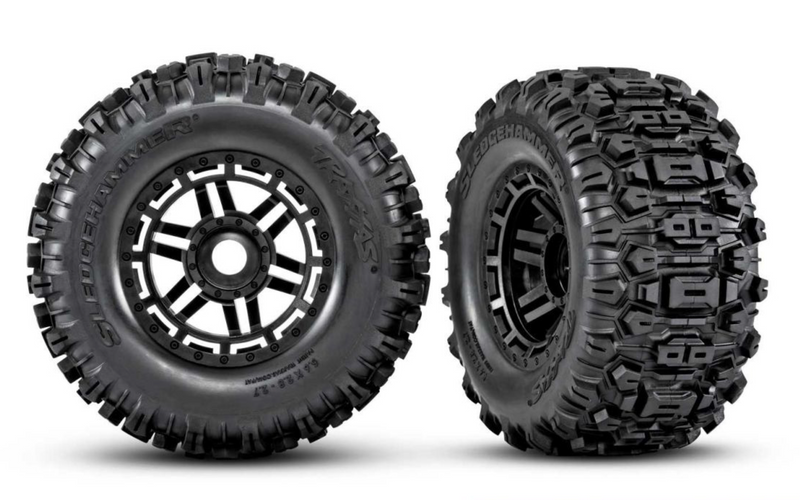 Traxxas 8979 Belted Sledgehammer Tires on Black 2.8 Wheels with 17mm Hex for MAXX