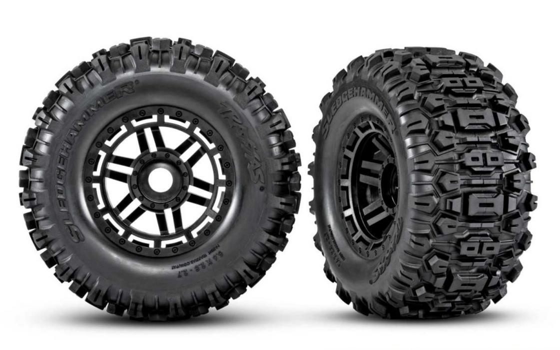 Traxxas 8979 Belted Sledgehammer Tires on Black 2.8 Wheels with 17mm Hex for MAXX