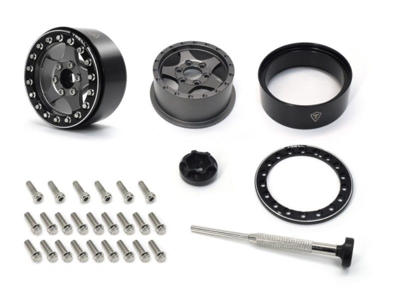 Treal Hobby (X002VQXA31) 1.9" Black and Grey Beadlock Wheels Type E 5 Spoke Set of 4