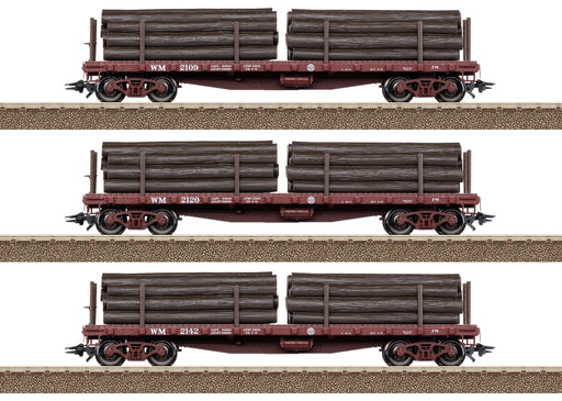 Trix 24922 HO Scale 40' Flat Car with Mining Timber Load Western Maryland (3 Pack)