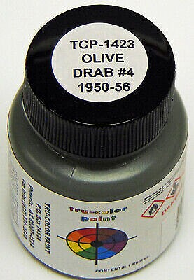 Tru-Color 1423 Olive Drab #4 1950-1956 Army Only Solvent Based Acrylic Paint 1oz