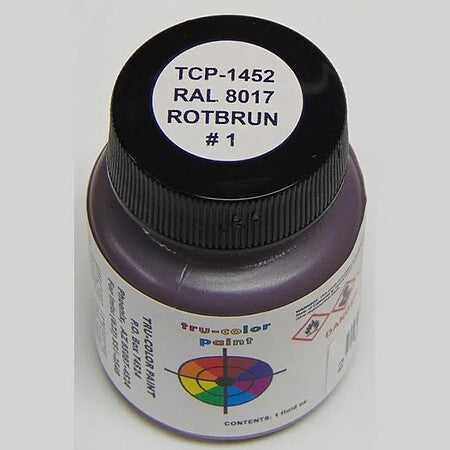 Tru-Color 1452 RAL 8017 Rotbrun #1 Red Brown Solvent Based Acrylic Paint 1oz