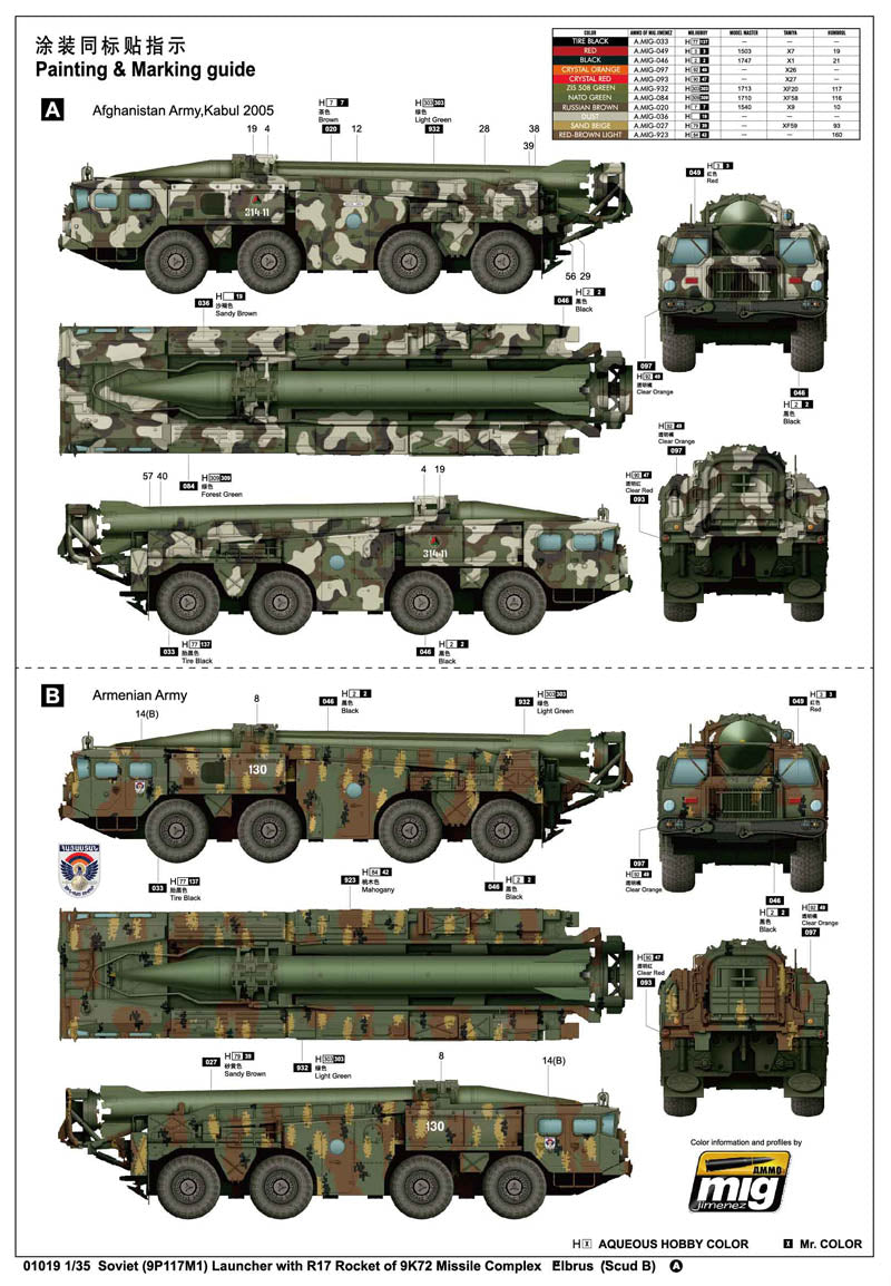 Trumpeter Scale Models 1019 1/35 Soviet 9P117M1 Launcher with R17 Rocket of 9K72 Missile Complex "Elbrus' (Scud B) Model Kit