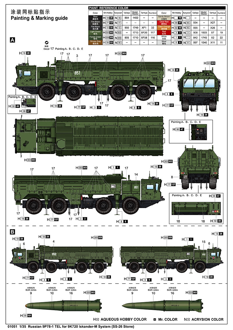 Trumpeter Scale Models 1051 1/35 Russian 9P78-1 TEL for 9K720 Iskander-M Rocket Launch System Model Kit