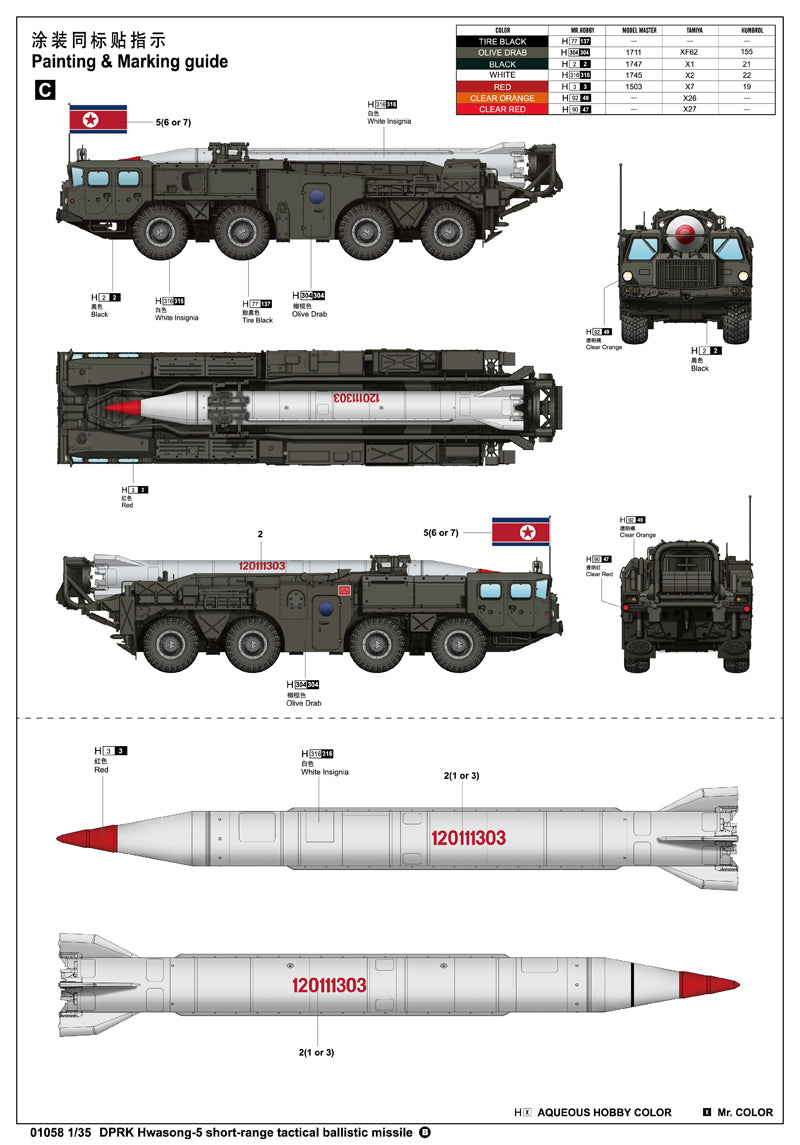 Trumpeter Scale Models 1058 1/35 North Korean DPRK Hwasong-5 Short Range Ballistic Missile Model Kit
