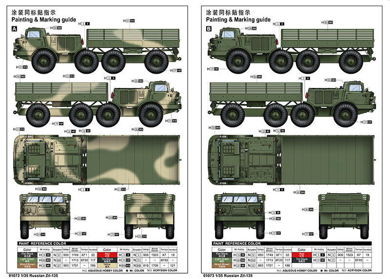 Trumpeter Scale Models 1073 1/35 Russian Zil135 Military truck with Stake Body Model Kit