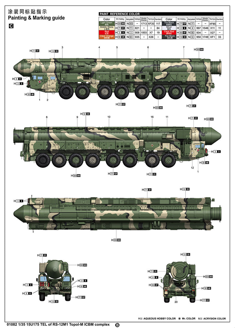 Trumpeter Scale Models 1082 1/35 15U175 TEL Vehicle of RS12M1 Topol-M ICBM Complex Model Kit