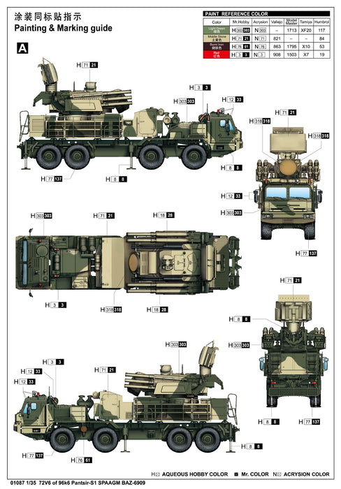 Trumpeter Scale Models 1087 1/35 Russian 72V6 of 96k6 Pantsir-S1 SPAAGM BAZ-6909 Model Kit