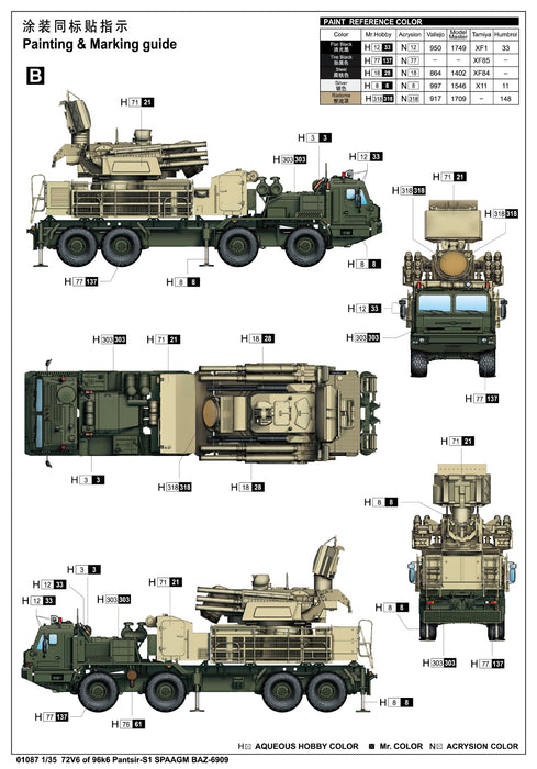 Trumpeter Scale Models 1087 1/35 Russian 72V6 of 96k6 Pantsir-S1 SPAAGM BAZ-6909 Model Kit