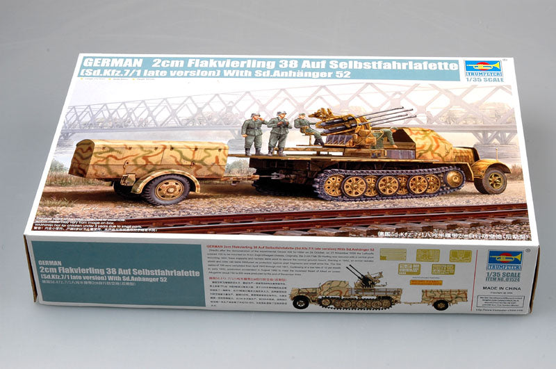 Trumpeter Scale Models 1524 1/35 German Sd.Kfz.7/1 Half-track Late Version with Flak 38 Gun & Trailer Model Kit