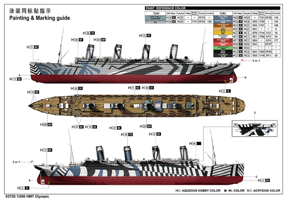 Trumpeter Scale Models 3720 1/200 HMT Olympic Ocean Liner Military Transport Model Ship Kit