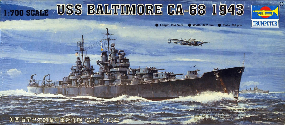 Trumpeter Scale Models 5724 1/700 USS Baltimore CA68 Heavy Cruiser 1943 Model Ship Kit