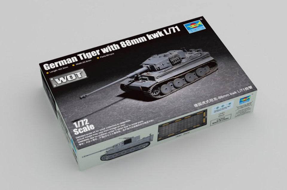 Trumpeter Scale Models 7164 1/72 German Tiger with 88Mm Kwkl/71 Model Tank Kit