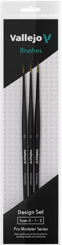 Vallejo 1991 Pro Modeler Design Round Natural Hair Brush Set: 0, 1, 2