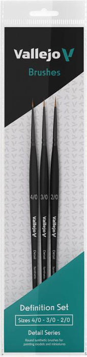 Vallejo 2990 Detail Definition Round Synthetic Brush Set: 4/0, 3/0, 2/0