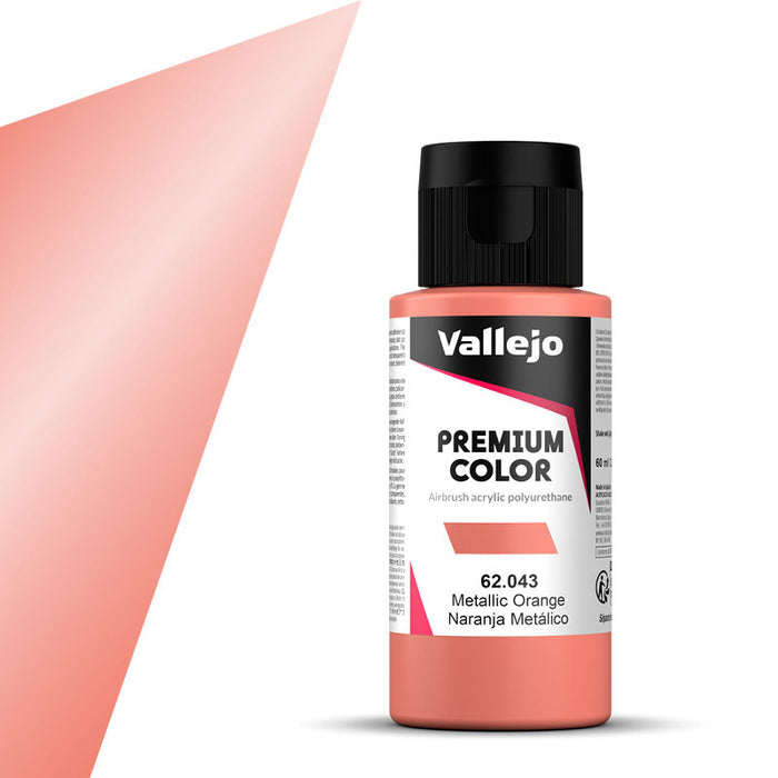 Vallejo 62.043 Premium Airbrush Color Metallic Orange 60ml Bottle