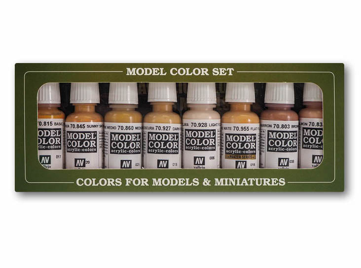 Vallejo 70.124 Model Color Acrylic 8 Color Paint Set - Face and Skin Tones