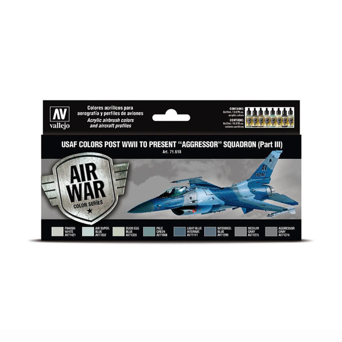 Vallejo 71.618 Model Air Acrylic Airbrush Paint USAF WWII to Present Aggressor Set 8 Colors