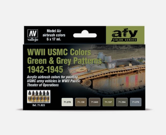 Vallejo 71.623 Model Air Acrylic Airbrush Paint WWII USMC Colors Green/Gray Patterns Set of 6