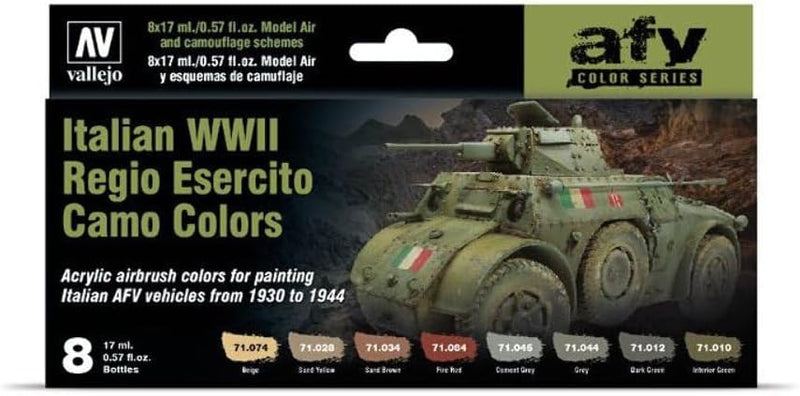 Vallejo 71.645 Model Air Acrylic Airbrush Paint WWII Italian Air Force Camo Colors Set of 8