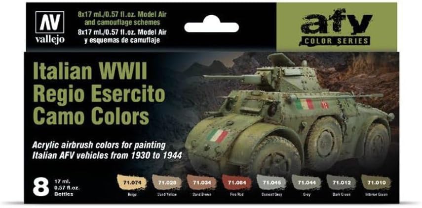 Vallejo 71.645 Model Air Acrylic Airbrush Paint WWII Italian Air Force Camo Colors Set of 8